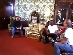 Ebony Laila gets fucked and jizzed on her breast in gangbang video