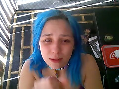 Blue haired playful and happy chick of mine wanked my strong dick