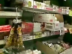 Asian young boy fuck man sweetheart in the supermarket flashes her tits