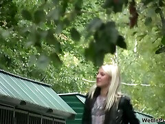 Blonde girl on dad girls 97 heel shoes releases piss in her pants