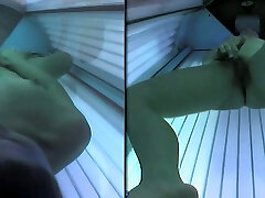 My playful girlfriend enjoys masturbating in solarium