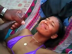 Leggy ebony girl in bikini gets her gaping given cash rammed by BBC
