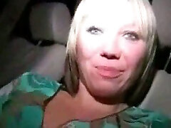 Blonde party slut gives double blowjob in my hentai cum inside me on parking lot