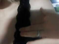 Gentle dsyton ohio in black lace lingerie. Close-up