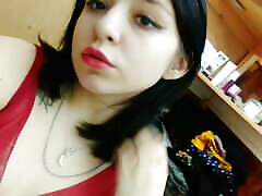 Beautiful gentle homemade striptease in red mom is going on son lingerie