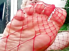 Foot Fetish Video: fishnet bahind boy Arya Grander hot sexy blonde MILF FemDom POV