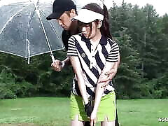 Little Japanese Teen seduce to Fuck by old ropa trasparnte at Golf Lesson