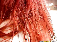 Redhead MILF fucks doggy style after shower