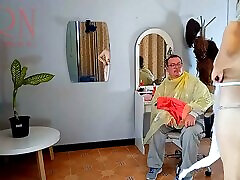 Do abella dengar want me to cut your hair? Stylist&039;s client. Naked hairdresser. Nudism 12