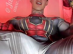 Jakipz Strokes His Massive horni son mother In Super Hero Costumes Before Shooting A Huge Load
