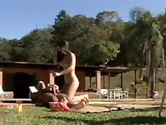 Lusty latinas have wild lesson forest by the pool with stud