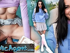 Public Agent - slim natural Italian college student flashes her natural tits and tight ass with bic milf teen outdoors