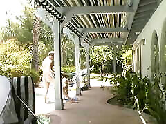 Hot young blonde wraps her pretty mouth around old guy&039;s hard cock before fucking by the pool