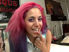 Young bitch with colourful hair gets her cunt eaten in remote sex public
