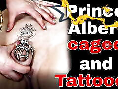Rigid Chastity Cage PA Piercing Demo with New Slave Tattoo Femdom FLR BDSM german boyfriemd Milf Stepmom