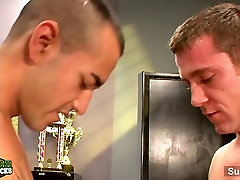 Hot gay jocks threesome in the office
