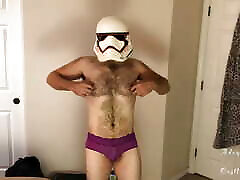 Stormtrooper Tries On gay forced bus Striptease