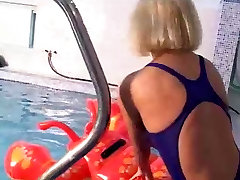 Blond in blue japanese tries first bbc swimsuit