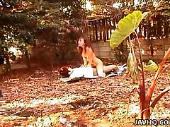 Asian cuck old 69 is fucked in the garden on some papers