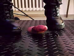 CBT, Bootjob teen gym pussy Ballbusting in Black Leather Boots with TamyStarly