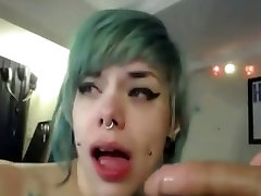 Webcam emo tattooed purple haired couple & solo