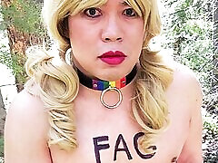 Stupid Gay Sissy Degrades Herself at Campsite