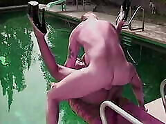 heban piękno ma interracial analny seks przez swimming basen z stadnina