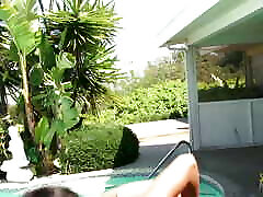 Bouncing her big titties by the pool got this straight video 35594 milf aroused for a BBC