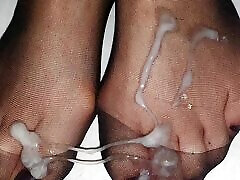 Slimy cumhot on black toes in black boy xxxc with girl socks
