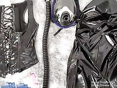 NANA New PVC bodysuit self bondage and gas mask play
