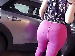 Hot Step sister stuck in her car I fuck and cumshot her big juicy ass!