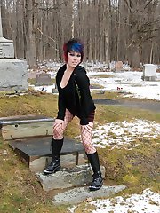 Happy Halloween as dirty tease Sabrina flashes her tits and tight pink pussy in a graveyard