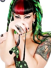 Gothic Tattooed Babe in Green Skull Bikini