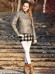 Teen girlfriend looks amazing in her autumn outfit - PrivateSexTapes.com