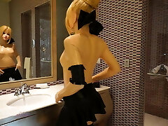 Cosplay Saber enjoys Latex  with lust and soddening wet crotch