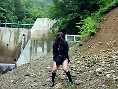 Cute Transgender ejaculates lewdly as she exposes herself at a dam deep in the mountains.