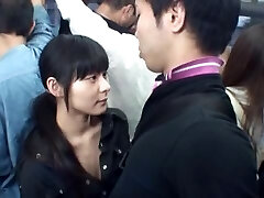 Naughty Teen AV Gal On The Bus Wanks Her Boyfriend Until He Jizzes