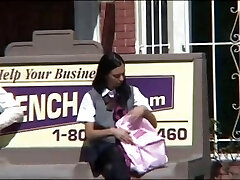 Brunette babe is groped then spills on a Japanese bus