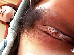 Redhead asian Marina Igawa in maid costume gets her hairy cunny banged and cumshot in