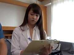 Clothed lovemaking in missionary with a horny Japanese nurse with natural mammories