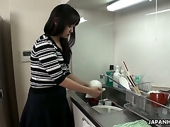 Too tired hubby falls asleep while his colleague humps his wife Risa Kurokawa