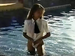 Outdoor solo scene where a supreme looking cougar boasts on her sexy melons