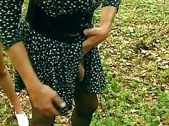 Blonde German reporter having BDSM fun in the forest