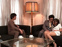 Lewd hubby and his homie undress kinky wife Aoi Miyama and fuck her well