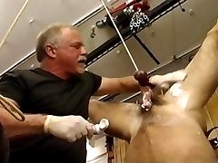 Old gay dude deals some nasty punishment on his slave's dick