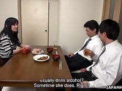 Too heavy-breathing hubby falls asleep while his accomplice fucks his wife Risa Kurokawa