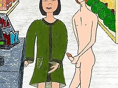 Buck flashes Miss Wong naughty Asian granny at the shop