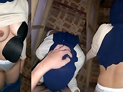 Blowjob and Doggy Smash With Hijab Desi Coworker Dominatrix On Factory Stairs