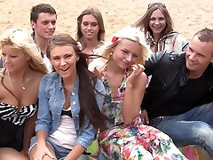 Autumn & Grace & Bianca & Olie & Savannah in outdoor orgy movie with steamy student chicks