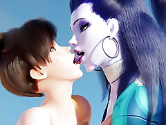 Overwatch - Widowmaker & Tracer Fellate & Fuck Cock on Beach Day (Cartoon with Sound)